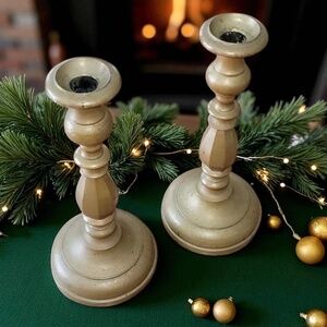 Vintage Solid Brass Candlestick Holders – Pair, 11” Tall, Holiday & Home Decor